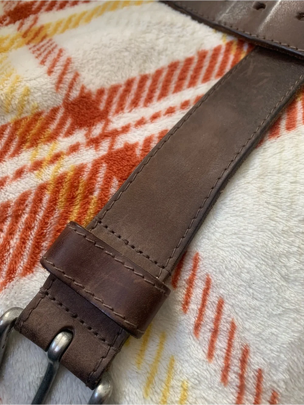 Eddie Bauer Brown Leather Men's Belt with Silver Buckle, 39-1/2 inches